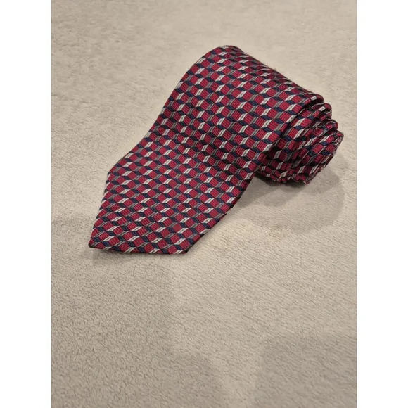 Croft & Barrow Ties Red Geometric Silk Necktie Men's Classic - Picture 1 of 8